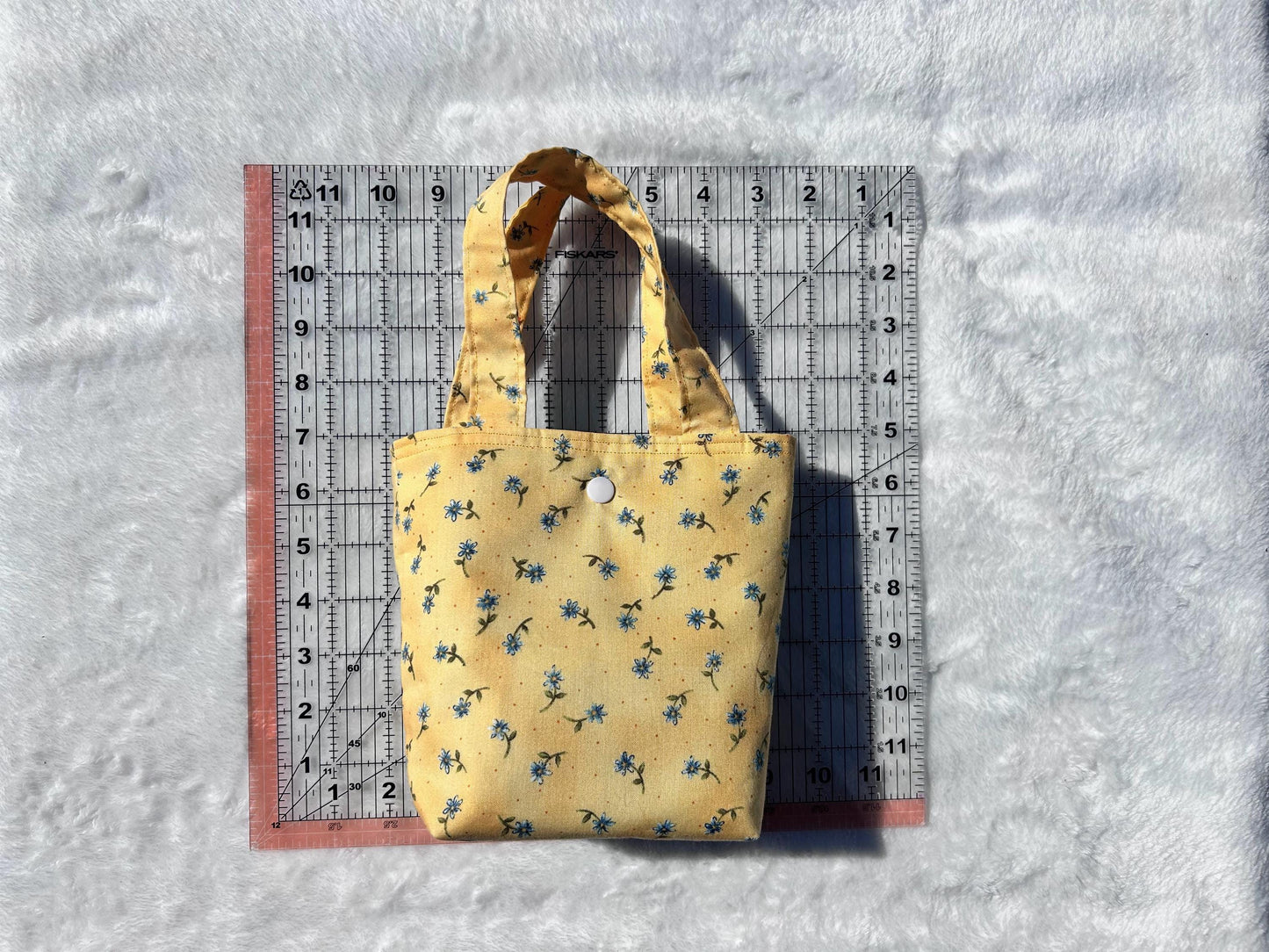 Mini Tote Bag Vintage Yellow and Blue Floral