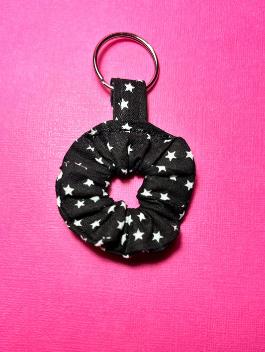 Mini Scrunchie Keychain Bag Charm Black & White Star