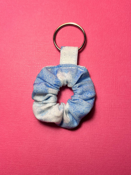Mini Scrunchie Keychain Bag Charm Blue Clouds
