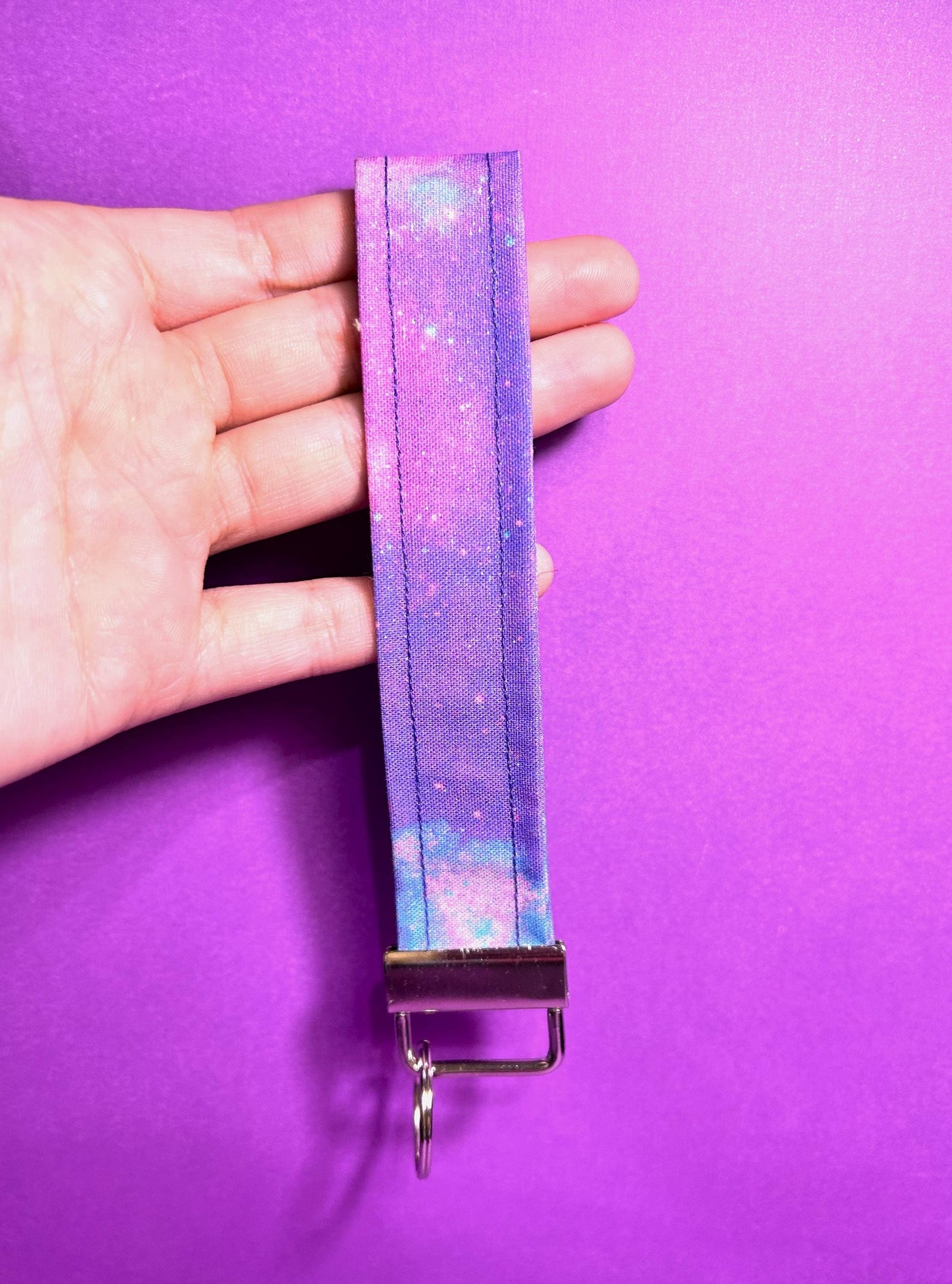 Purple Galaxy Wristlet Lanyard Keychain