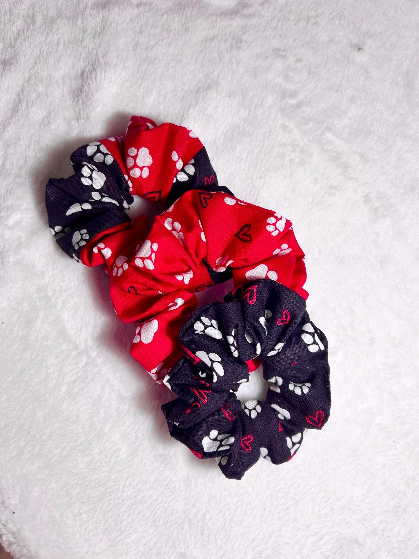 Patchwork Paw Print Scrunchie with Hearts