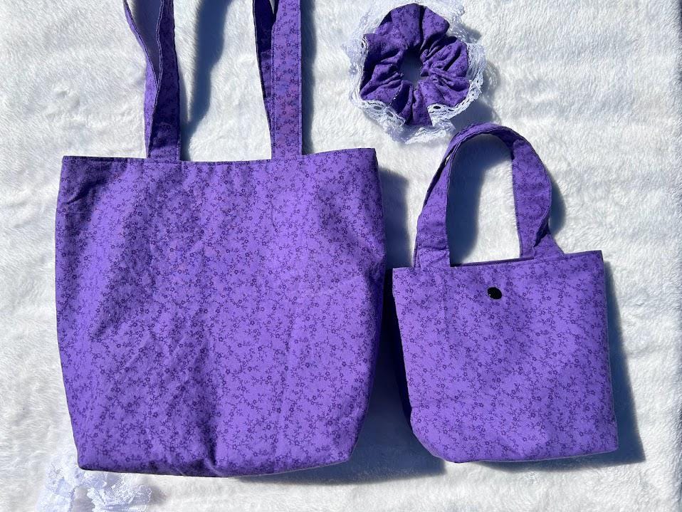 Lace Trim Scrunchie Purple Floral