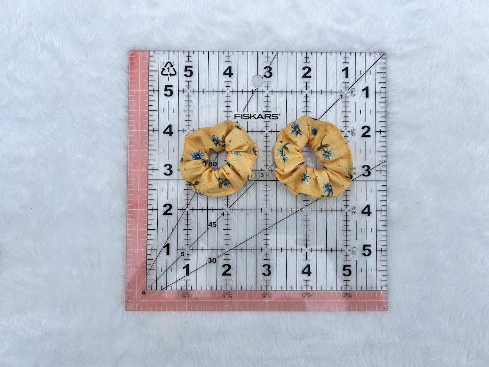 Mini Scrunchie Vintage Yellow Floral with Blue Flowers