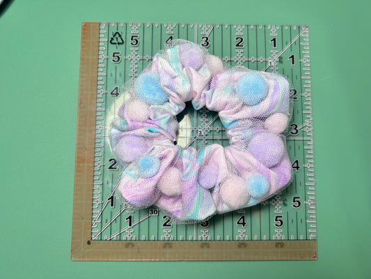 Mesh Pom Pom Scrunchie Purple Swirl