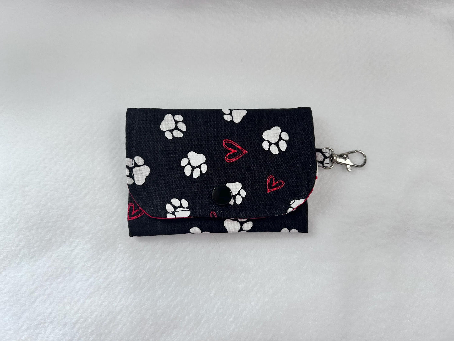 Keychain Wallet Button Snap Black Paw Print Card Holder
