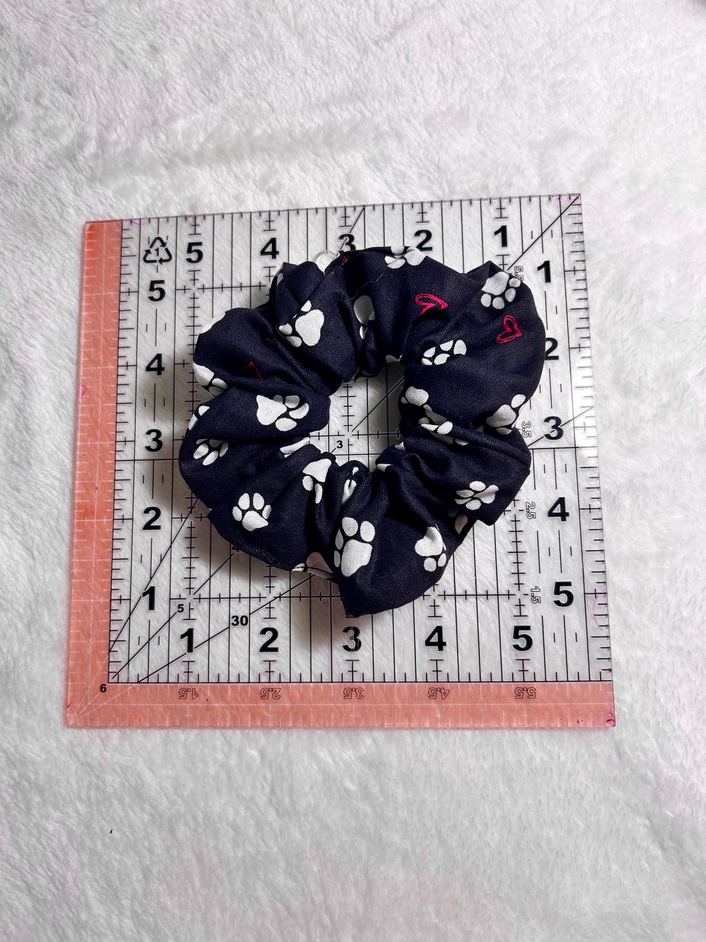 Black Paw Print Scrunchie with Hearts