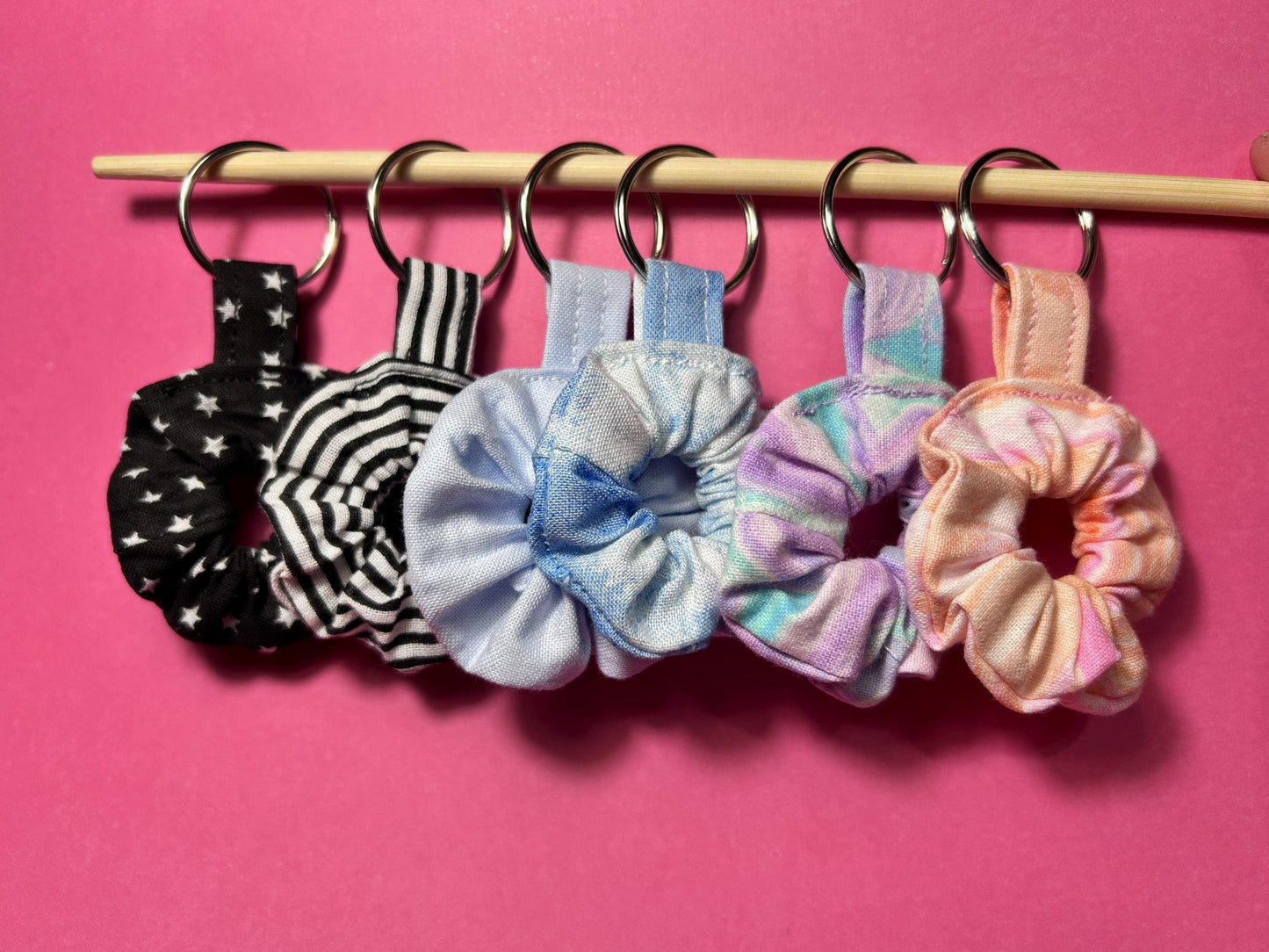Mini Scrunchie Keychain Bag Charm Black & White Stripes