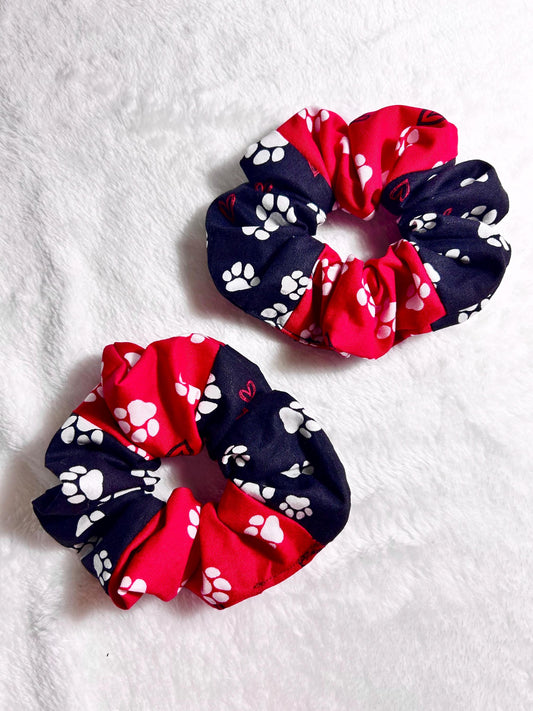 Patchwork Paw Print Scrunchie with Hearts