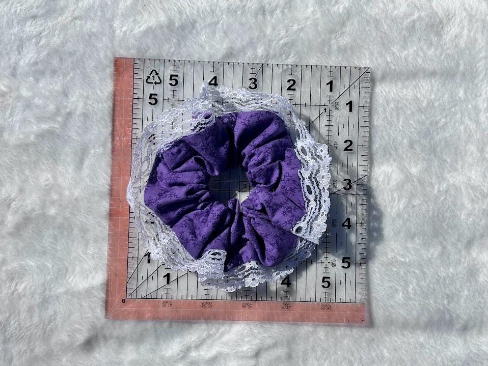 Lace Trim Scrunchie Purple Floral