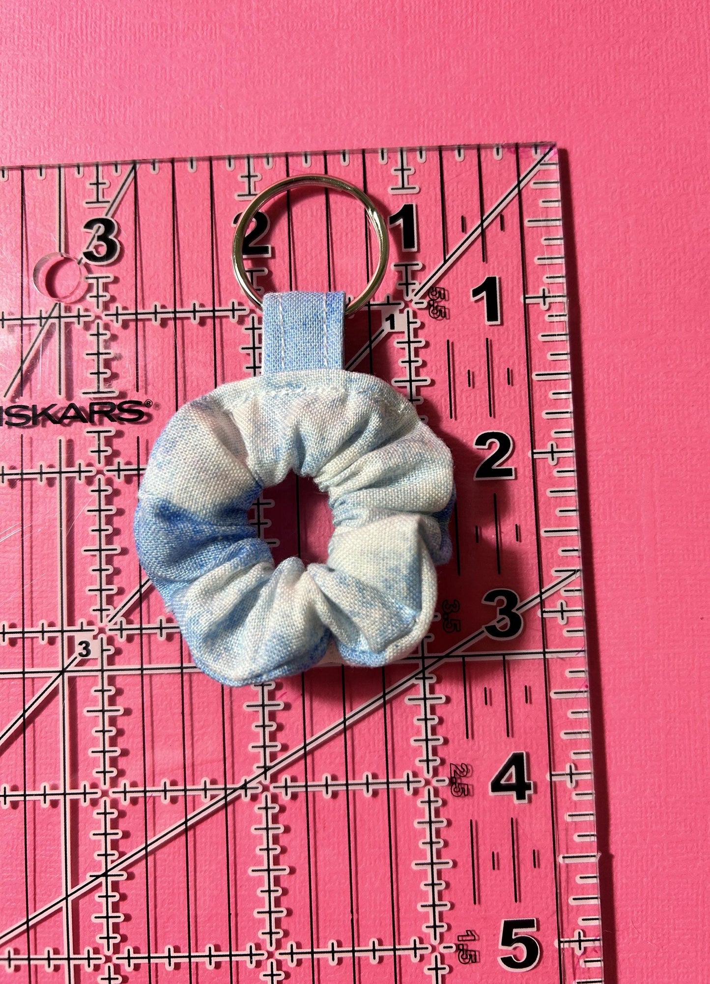 Mini Scrunchie Keychain Bag Charm Blue Clouds