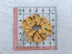 Vintage Yellow Floral Scrunchie with Blue Flowers