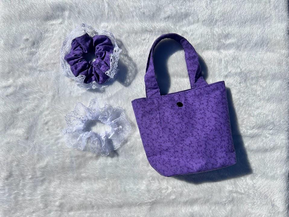 Lace Trim Scrunchie Purple Floral