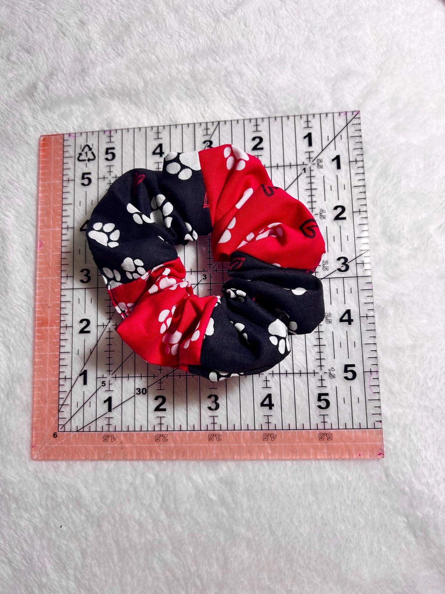 Patchwork Paw Print Scrunchie with Hearts