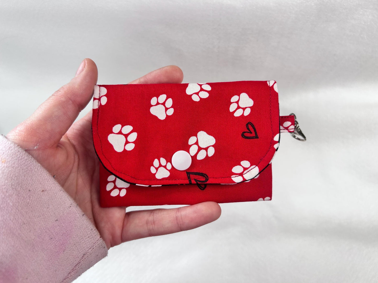 Keychain Wallet Button Snap Red Paw Print Card Holder