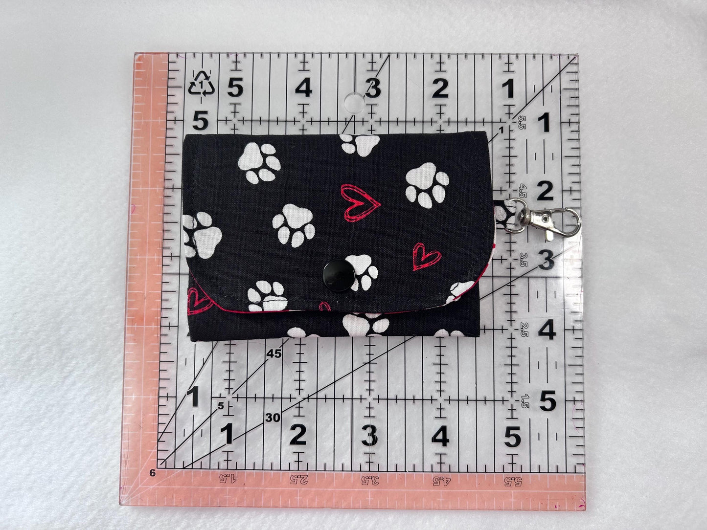 Keychain Wallet Button Snap Black Paw Print Card Holder