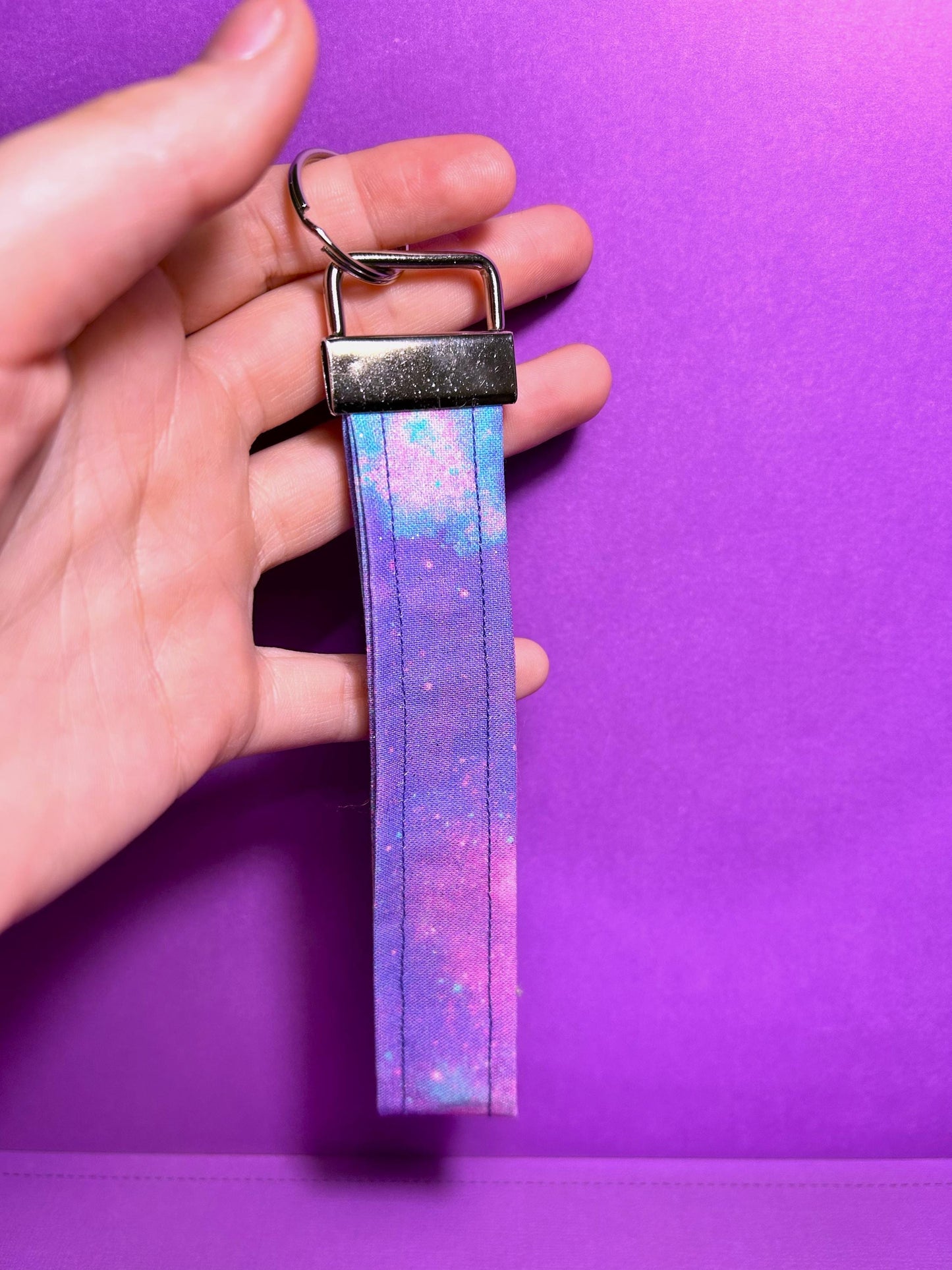 Purple Galaxy Wristlet Lanyard Keychain