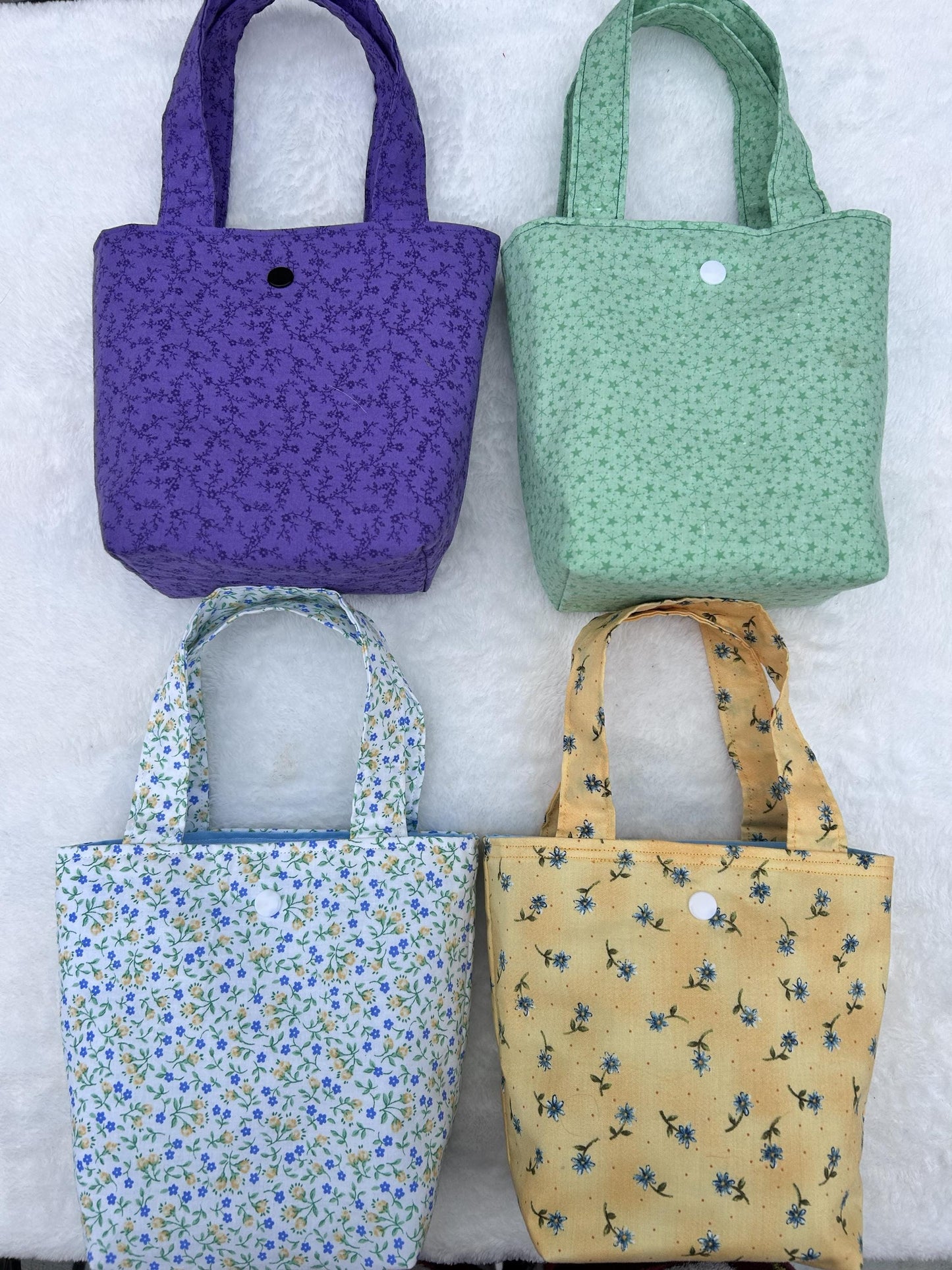 Mini Tote Bag Vintage Yellow and Blue Floral