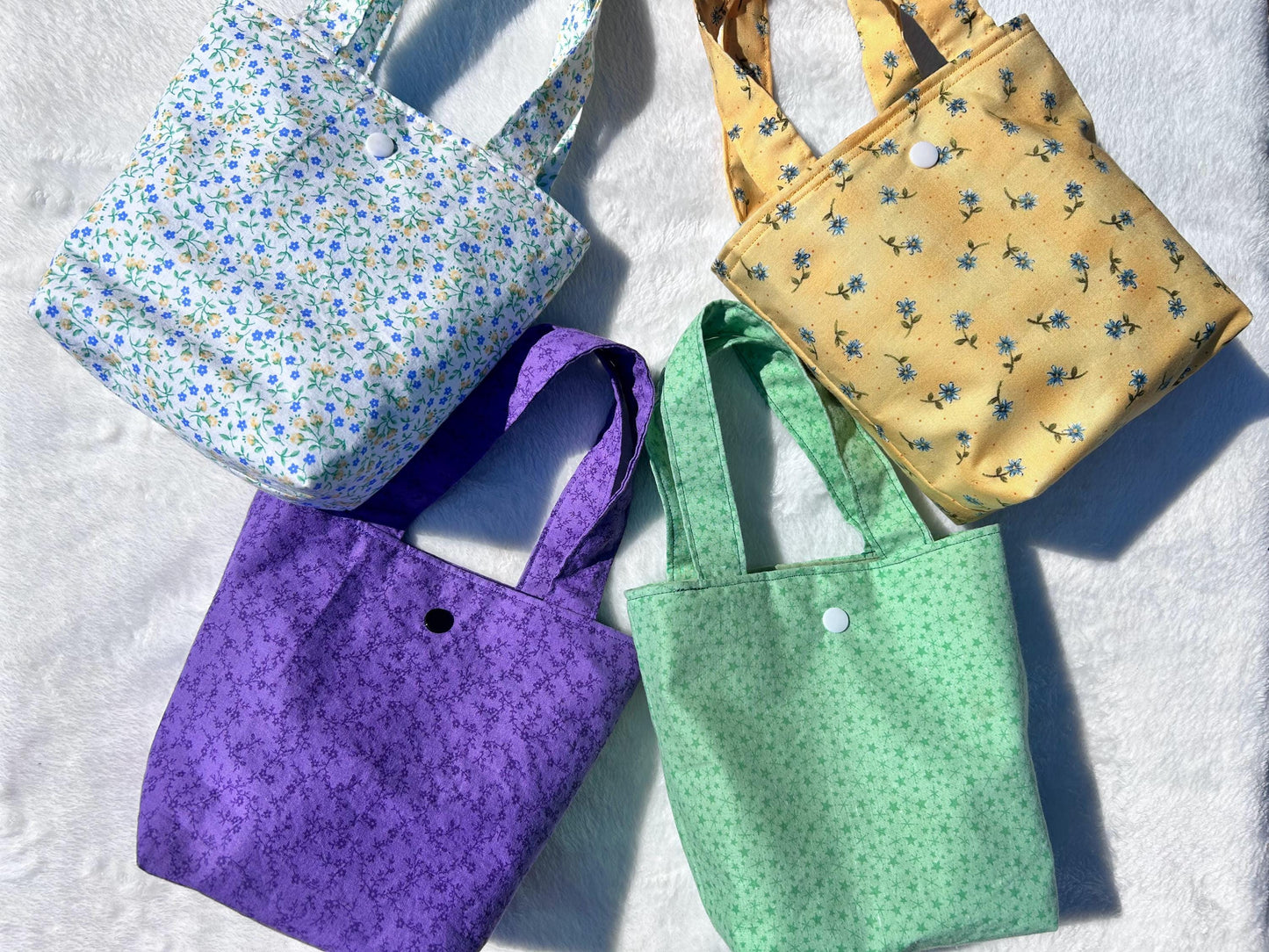 Mini Tote Bag Vintage Yellow and Blue Floral