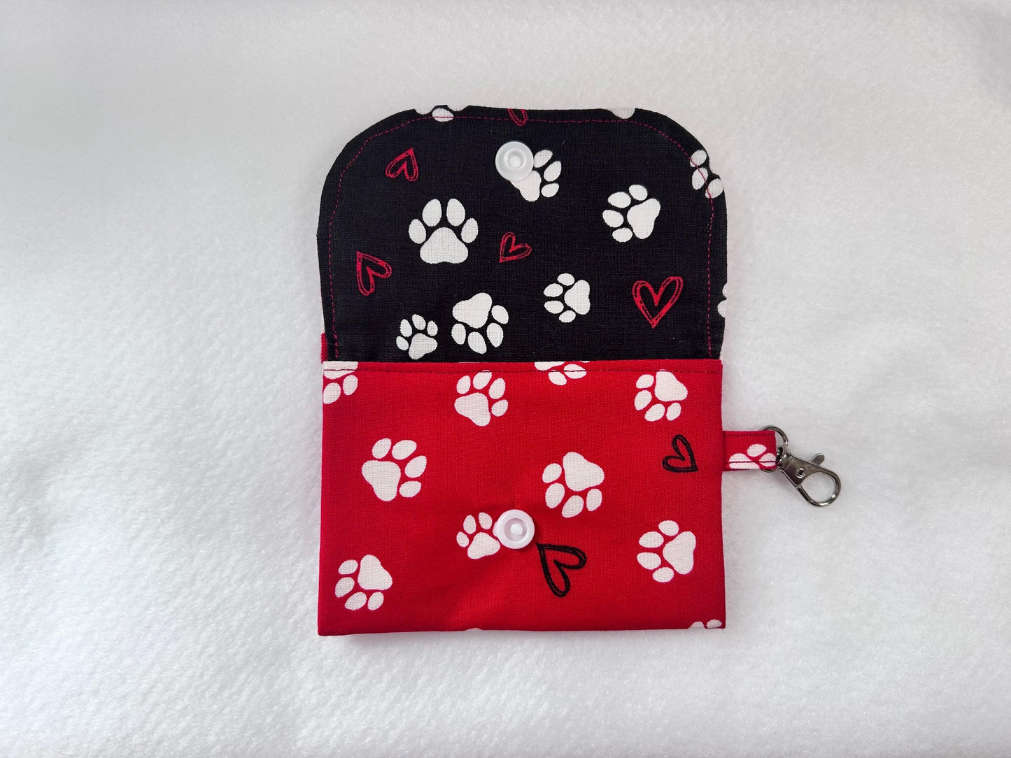 Keychain Wallet Button Snap Red Paw Print Card Holder