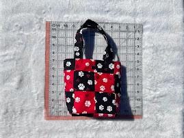Patchwork Mini Tote Bag Black & Red Paw Print