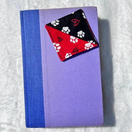 Fabric Corner Bookmark Red & Black Paw Print