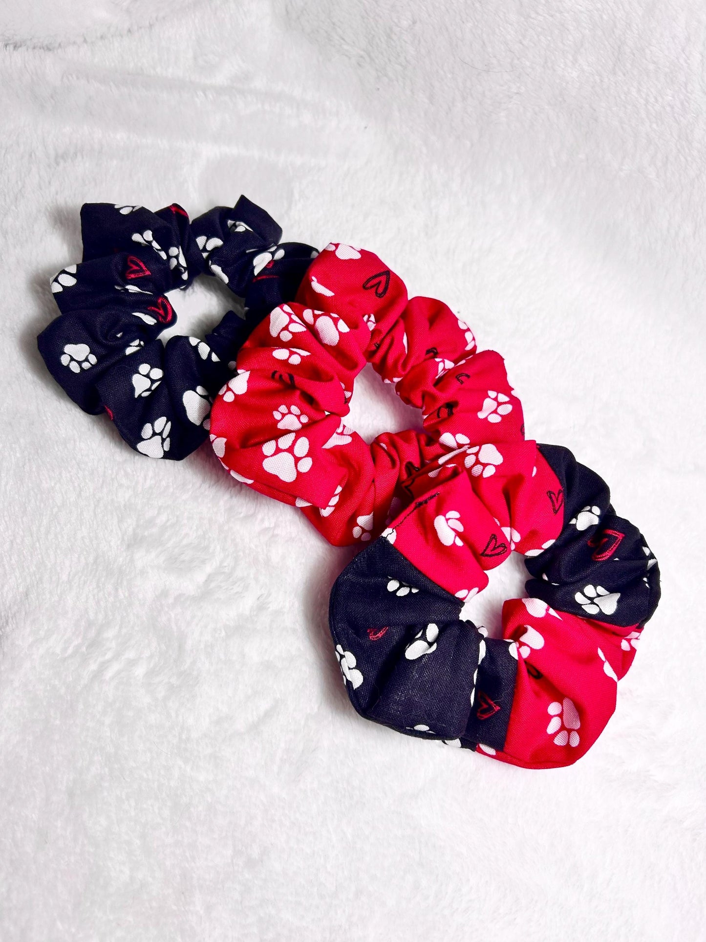 Black Paw Print Scrunchie with Hearts
