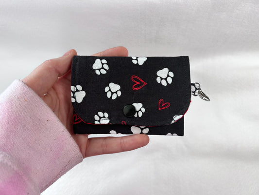 Keychain Wallet Button Snap Black Paw Print Card Holder