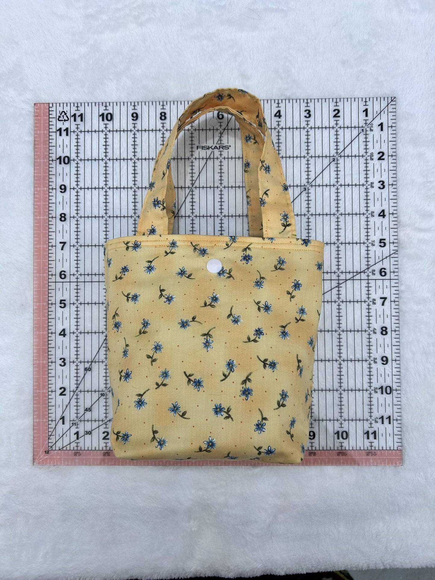 Mini Tote Bag Vintage Yellow and Blue Floral