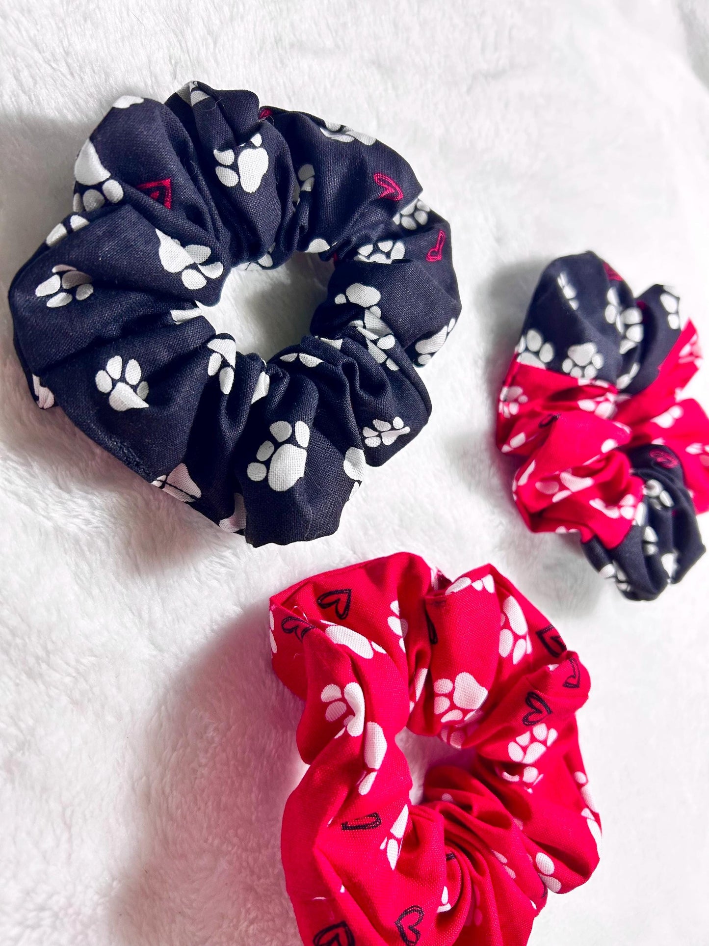 Patchwork Paw Print Scrunchie with Hearts