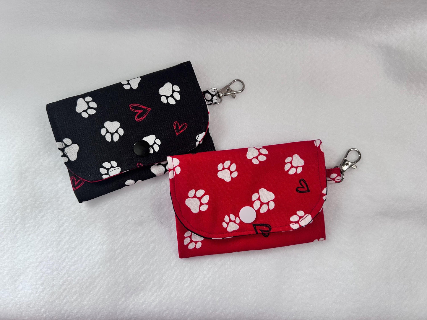 Keychain Wallet Button Snap Black Paw Print Card Holder