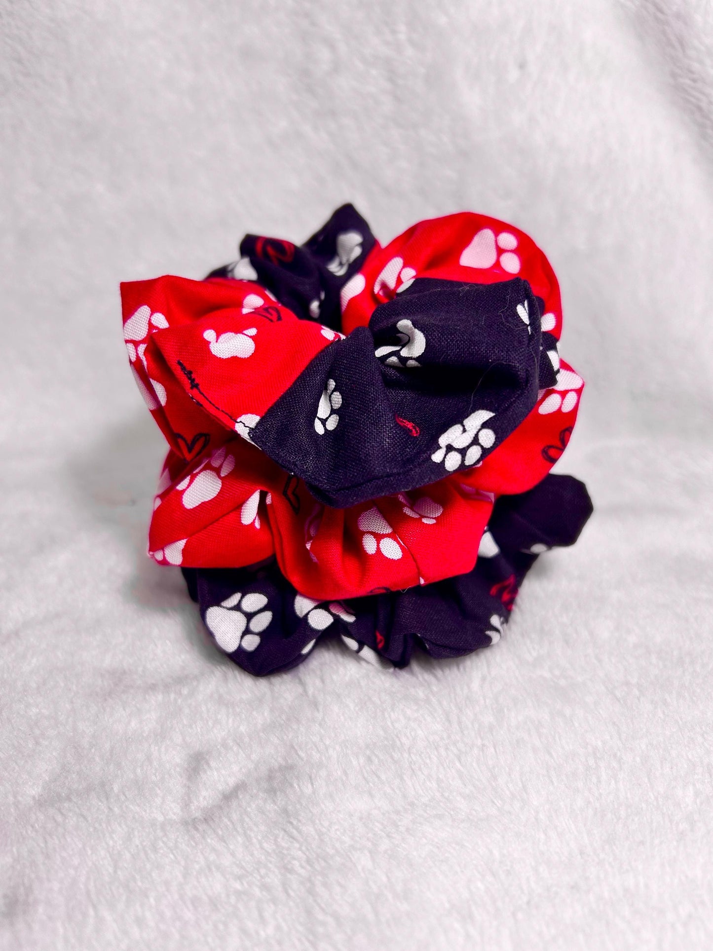 Patchwork Paw Print Scrunchie with Hearts