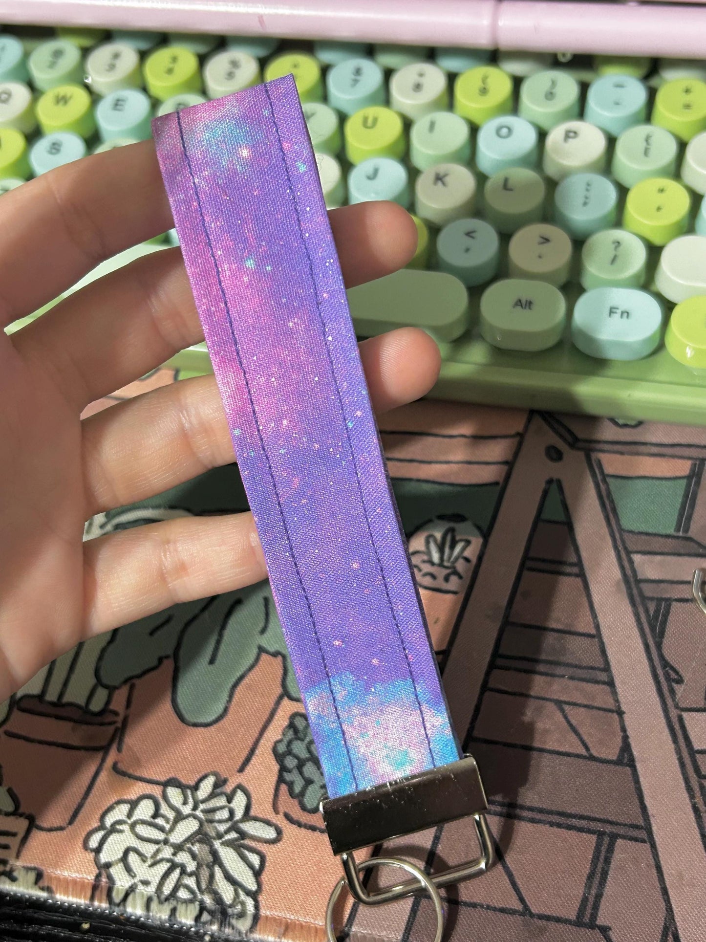 Purple Galaxy Wristlet Lanyard Keychain