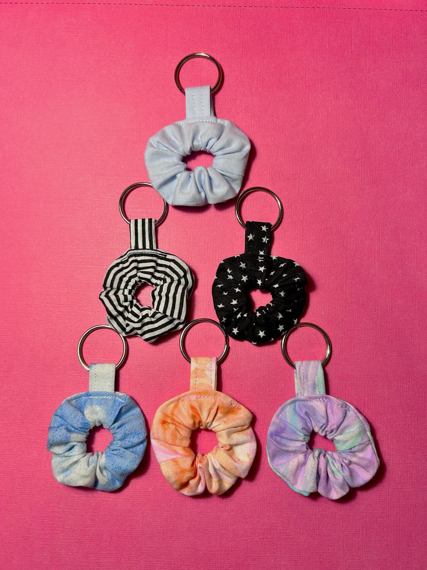 Mini Scrunchie Keychain Bag Charm Black & White Stripes