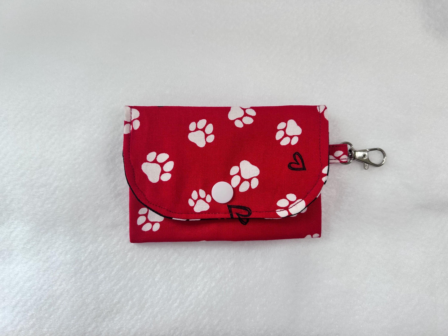 Keychain Wallet Button Snap Red Paw Print Card Holder