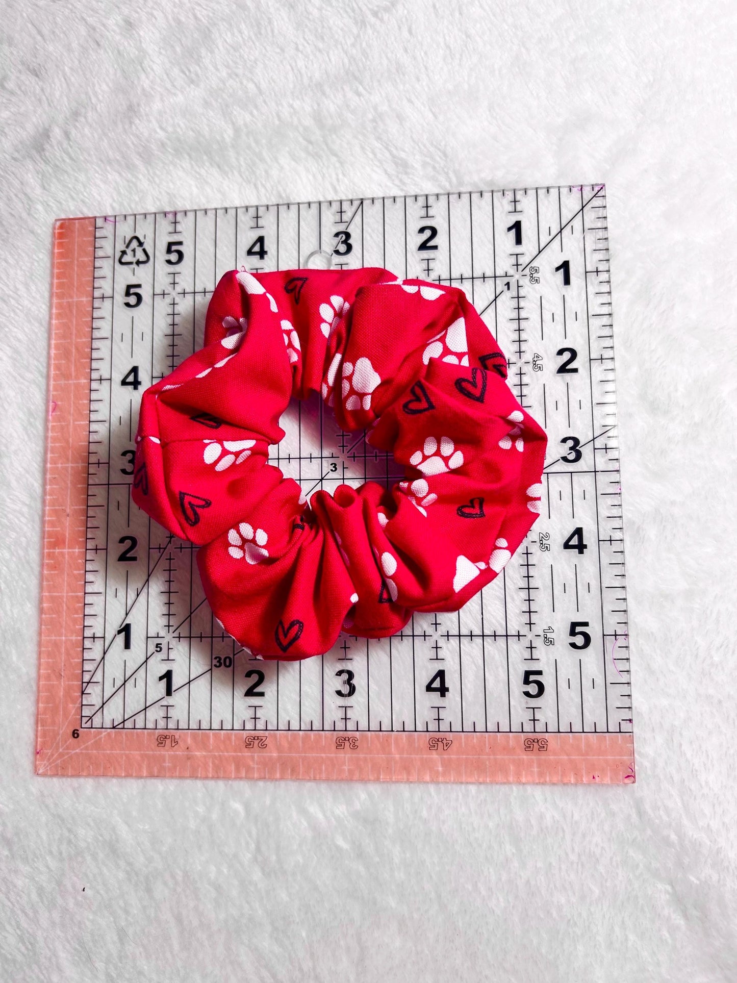 Red Paw Print Scrunchie with Hearts