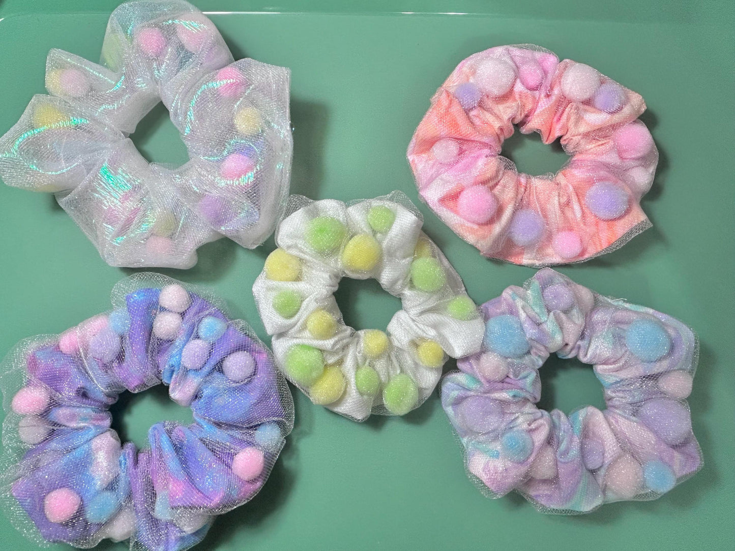 Mesh Pom Pom Scrunchie Purple Galaxy