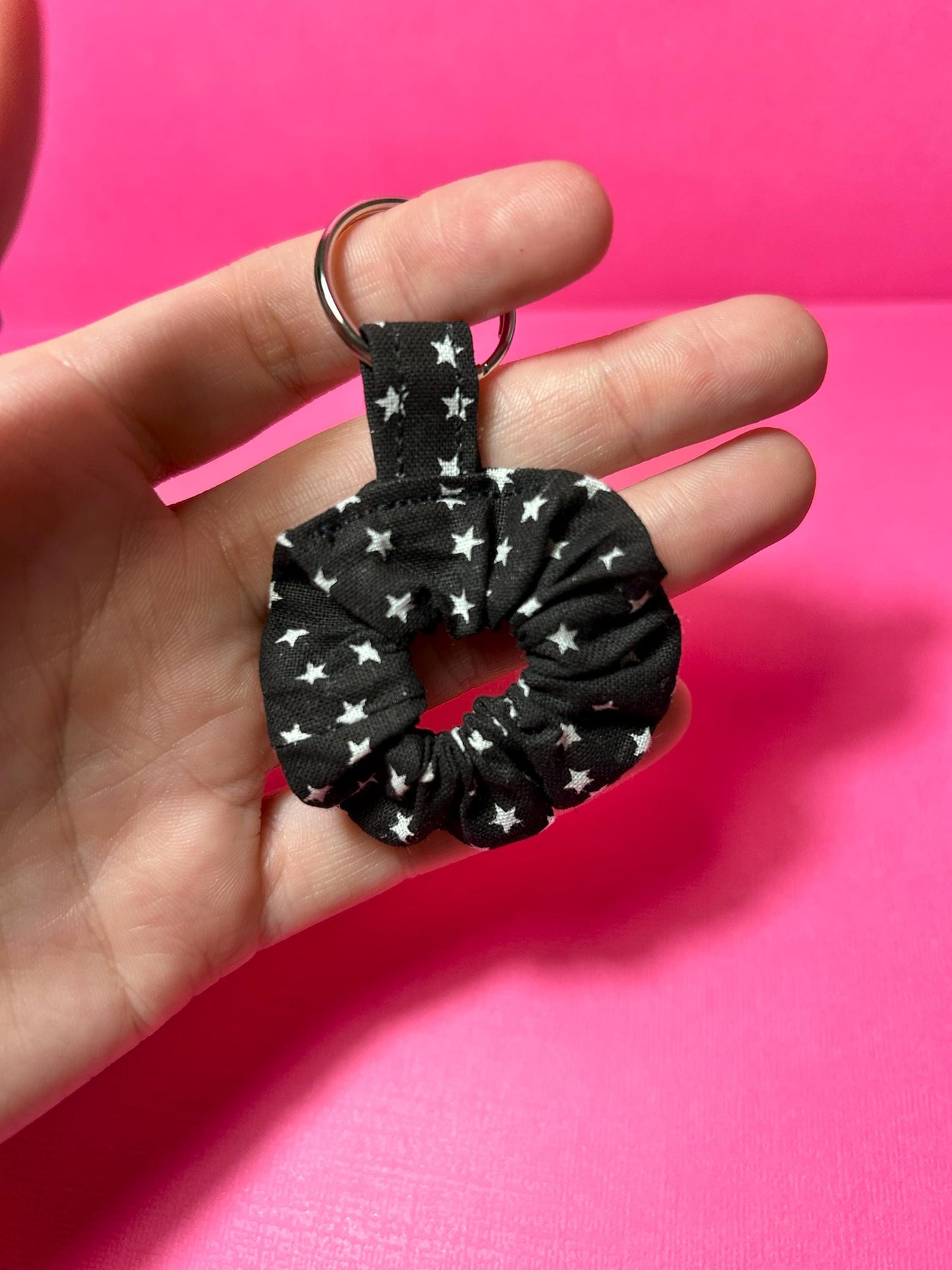 Mini Scrunchie Keychain Bag Charm Black & White Star