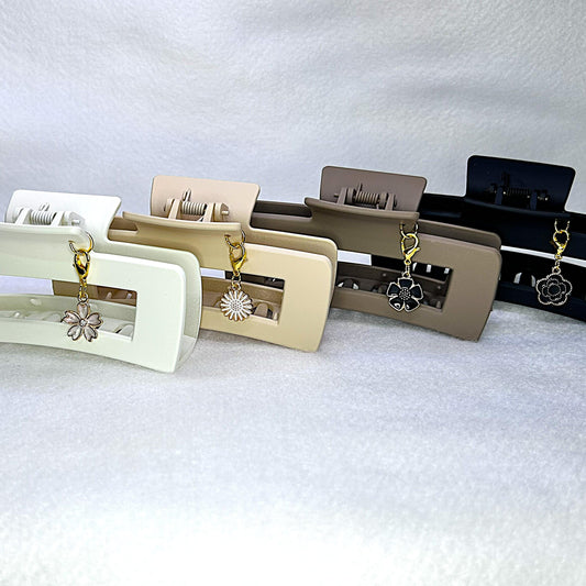 Customizable Matte Claw Clips with Floral Charm Neutral Colors