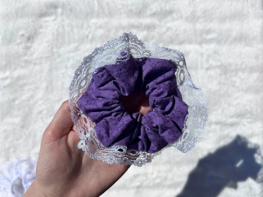 Lace Trim Scrunchie Purple Floral