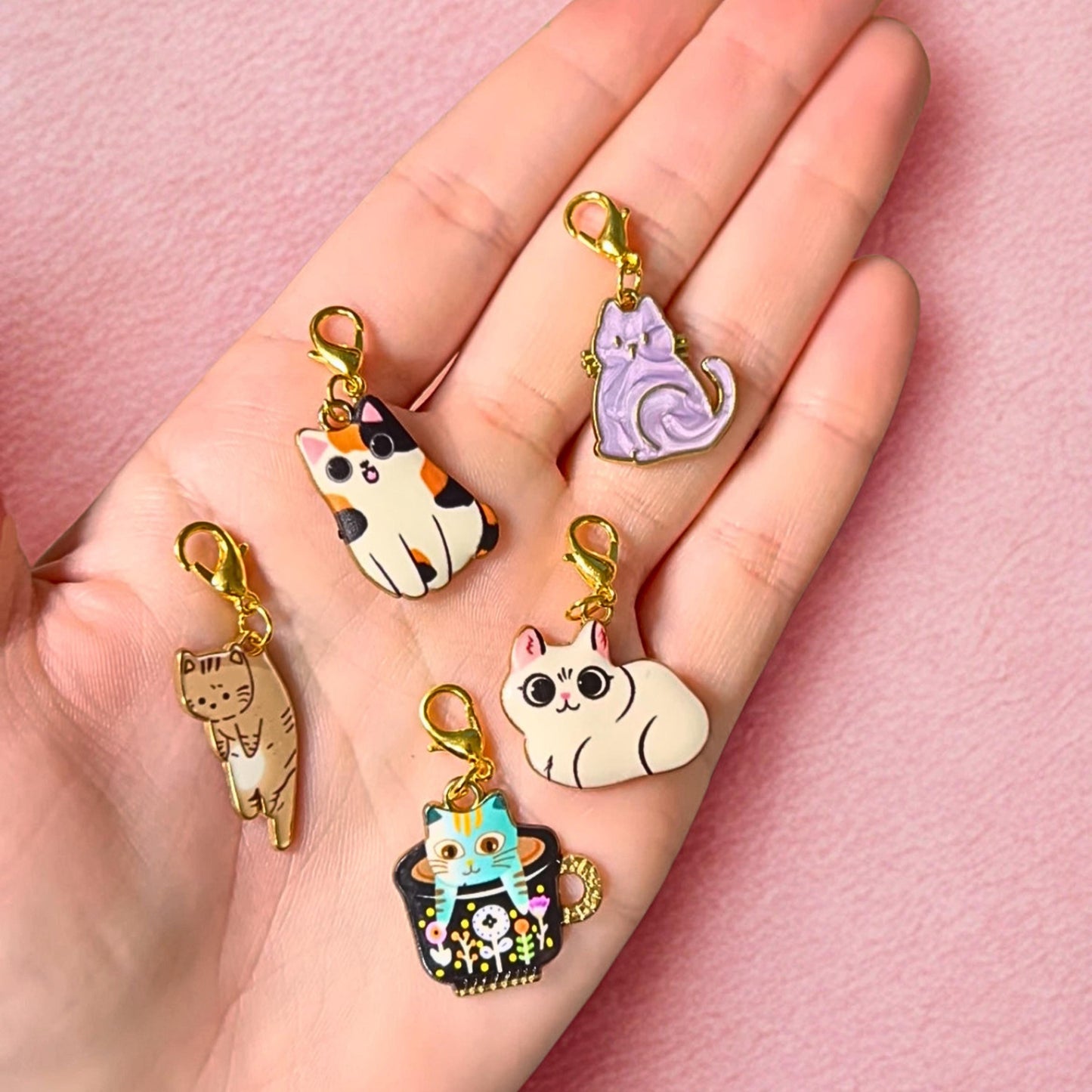 Small Enamel Cat Charms with Lobster Clasp