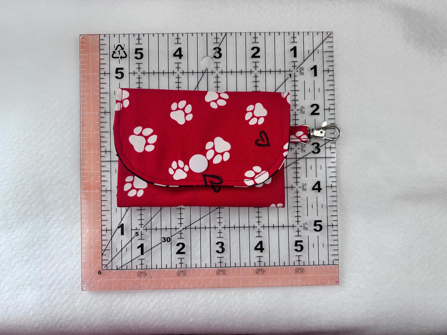 Keychain Wallet Button Snap Red Paw Print Card Holder