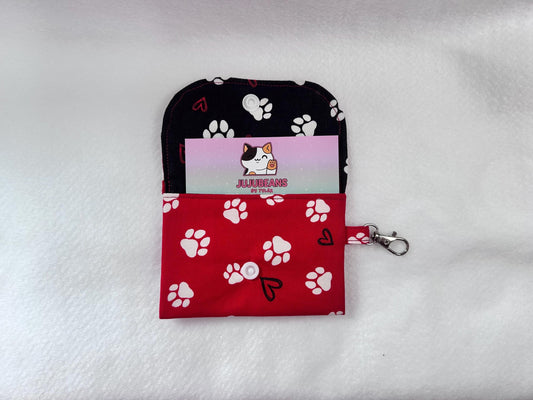 Keychain Wallet Button Snap Red Paw Print Card Holder