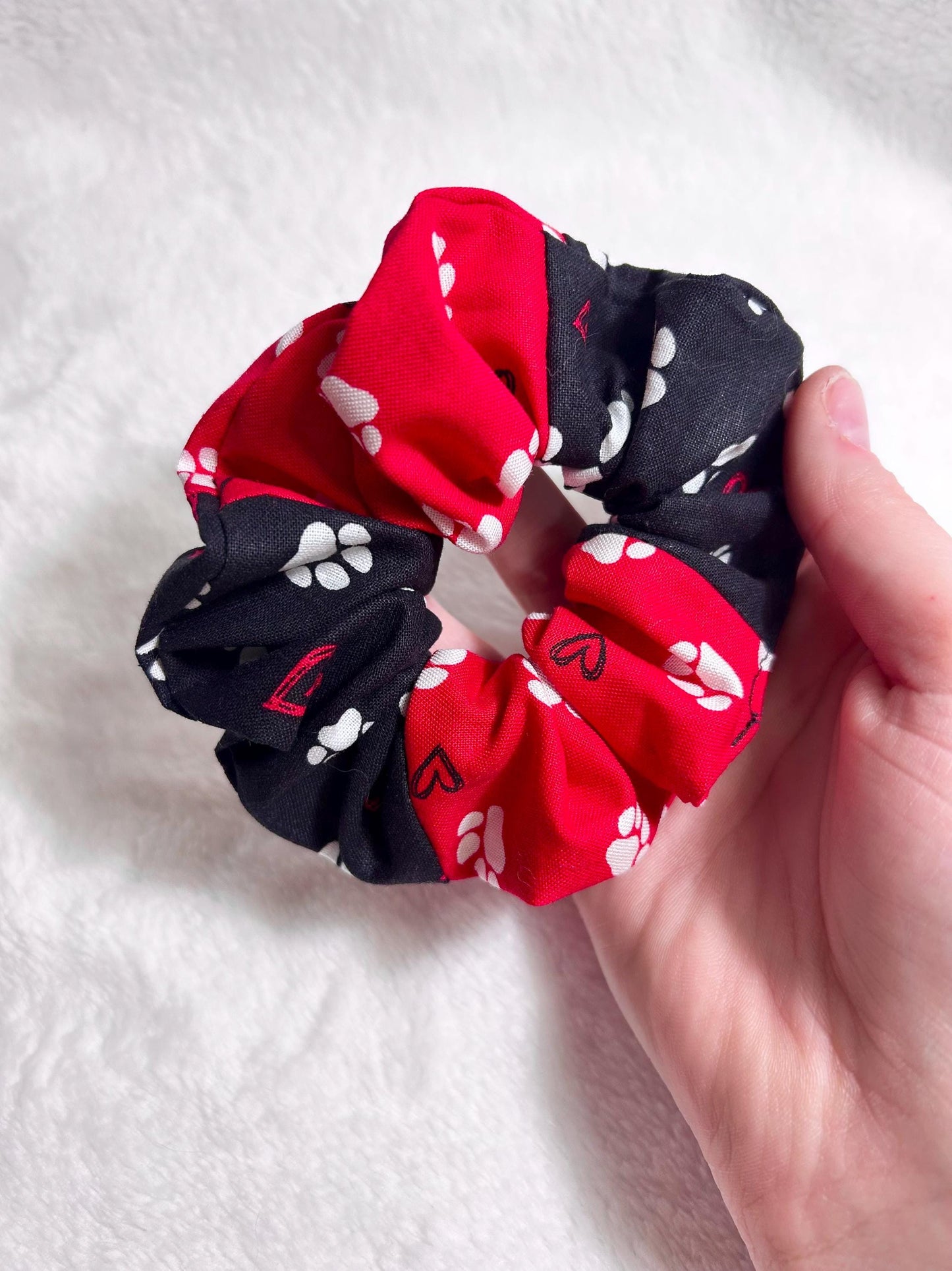 Patchwork Paw Print Scrunchie with Hearts