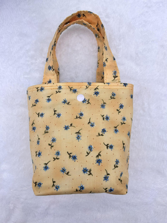 Mini Tote Bag Vintage Yellow and Blue Floral