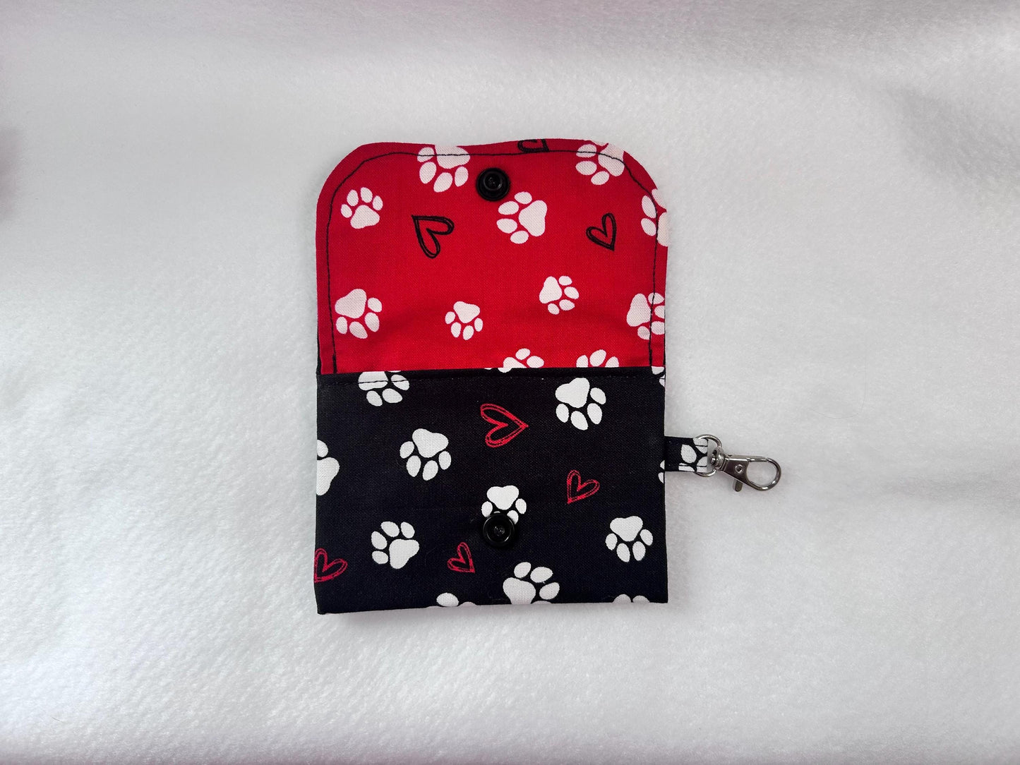 Keychain Wallet Button Snap Black Paw Print Card Holder
