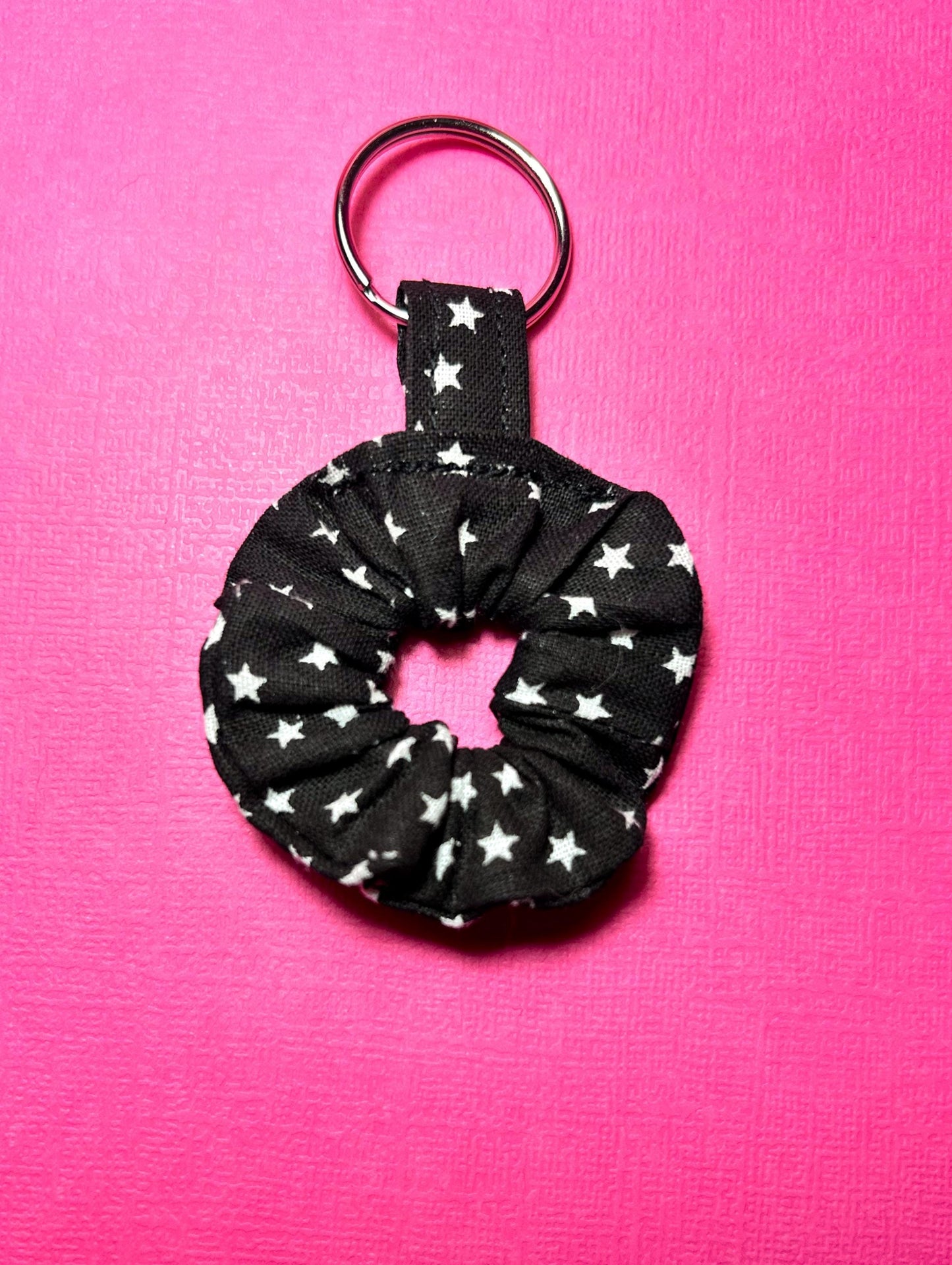 Mini Scrunchie Keychain Bag Charm Black & White Star