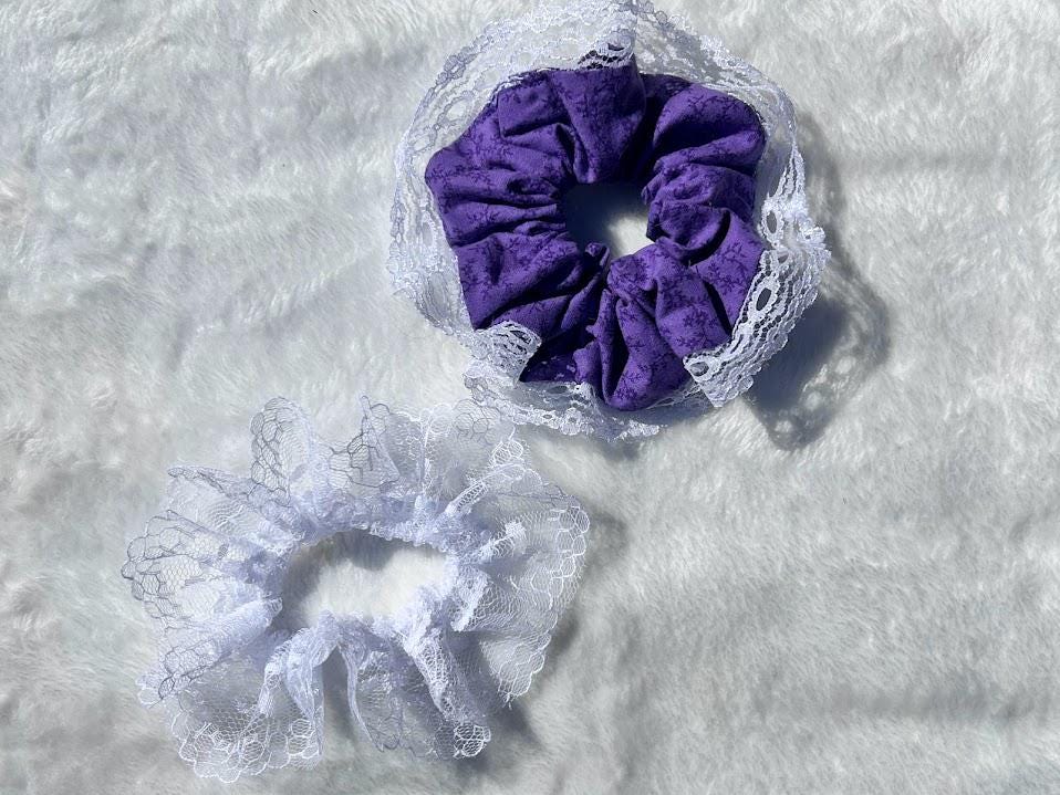 Lace Trim Scrunchie Purple Floral