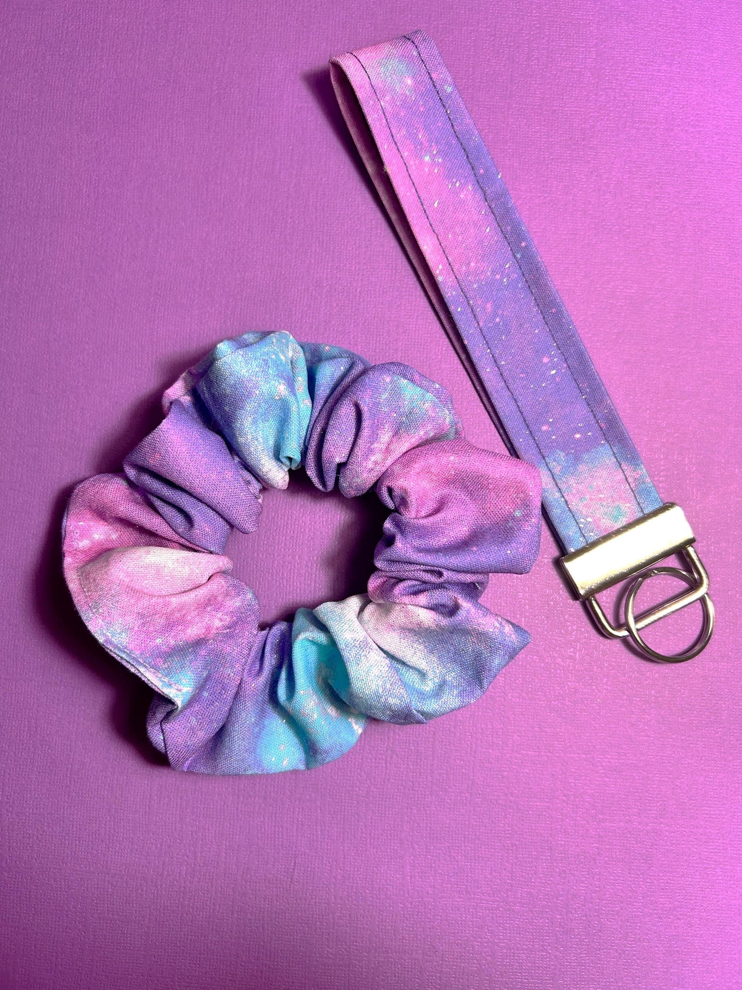Purple Galaxy Wristlet Lanyard Keychain