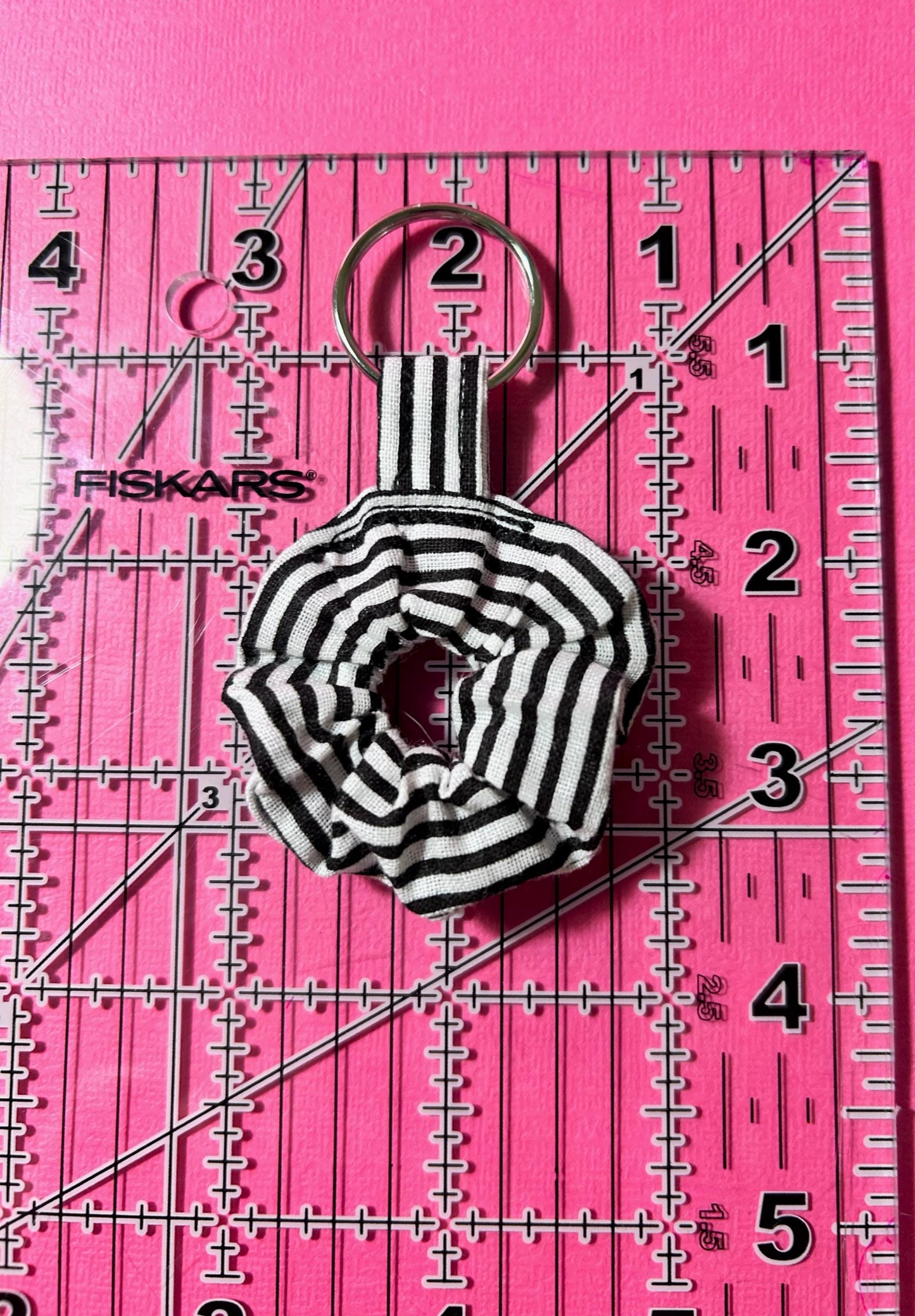 Mini Scrunchie Keychain Bag Charm Black & White Stripes