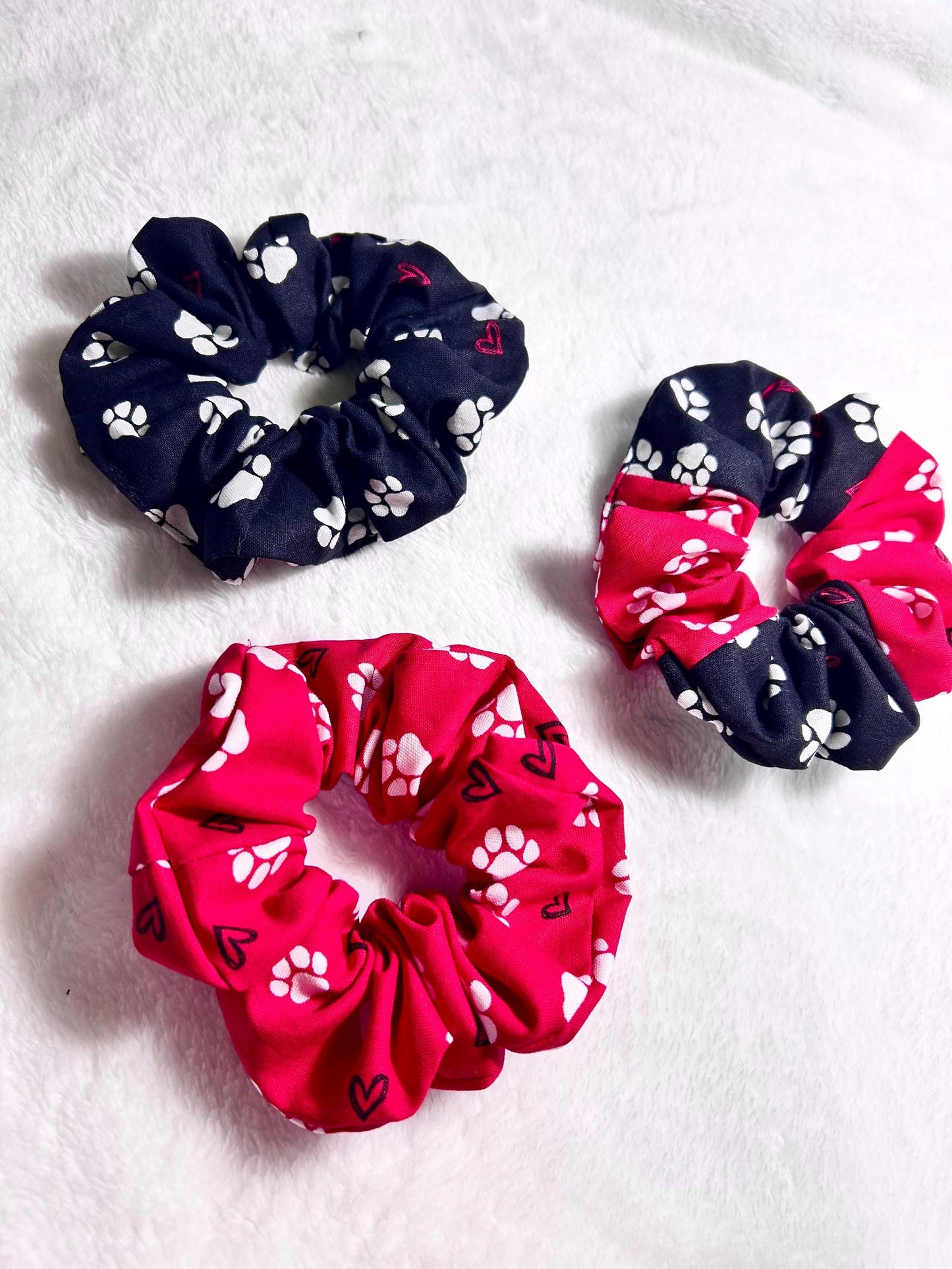 Patchwork Paw Print Scrunchie with Hearts